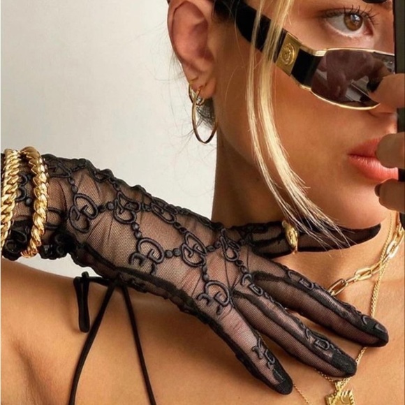 GUCCI GLOVES sheer TULLE mesh black elegant sexy 7+ medium - Picture 1 of 12